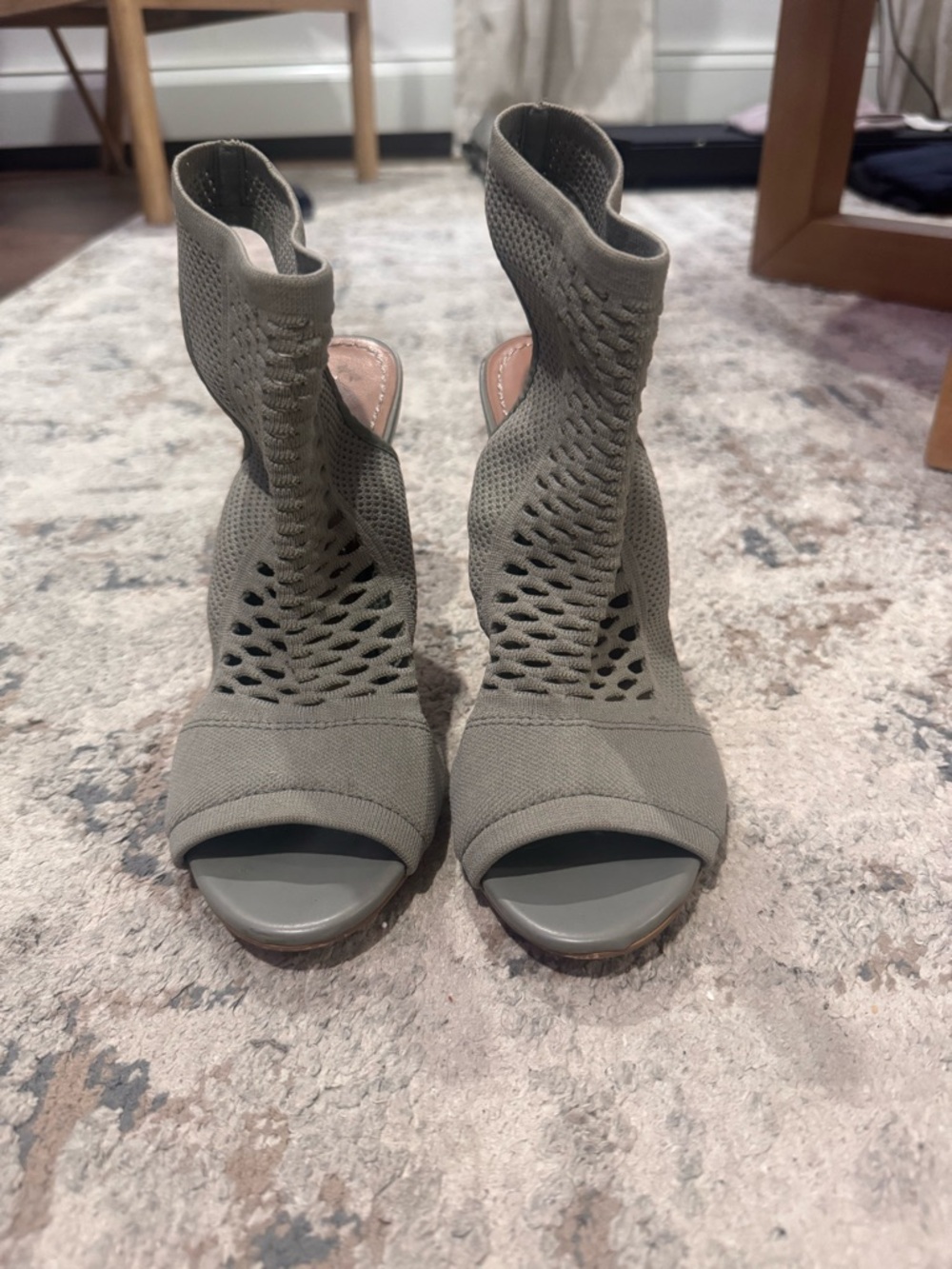 Zara Olive Knit Open-Toe High-Heel Booties
